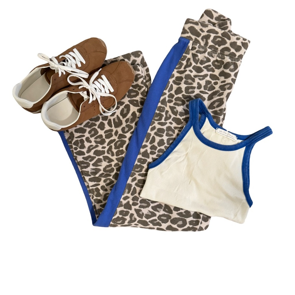 High Waisted Leopard Print Sweats with Royal Blue Side stripe (Pants only)